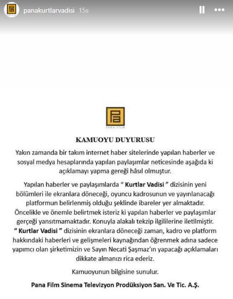 Yapım şirketi, Kurtlar Vadisi'nin Exxen'de yayınlanacağı söylentisini yalanladı