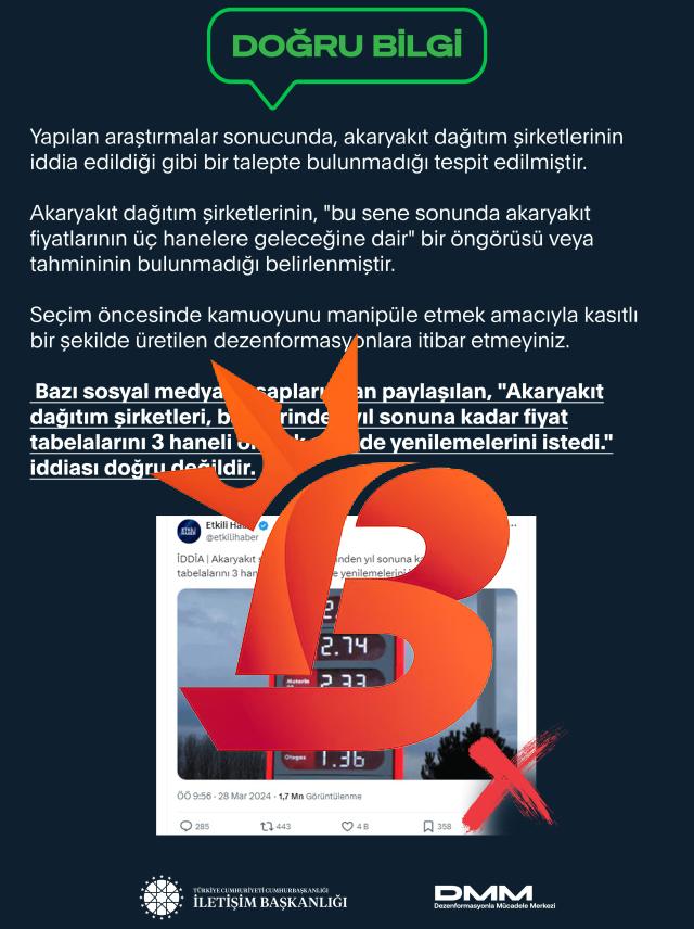 Akaryakıt fiyatlarının 3 haneye çıkacağı iddiası sonrası Cumhurbaşkanlığından açıklama geldi