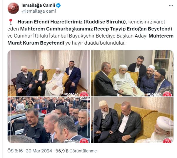 Cumhurbaşkanı Erdoğan ve Murat Kurum, İsmailağa Cemaati lideri Hasan Kılıç'ı ziyaret etti