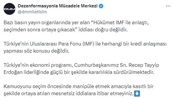 Dezenformasyonla Mücadele Merkezi: Hükümetin IMF ile anlaştığı iddiası gerçeği yansıtmamaktadır