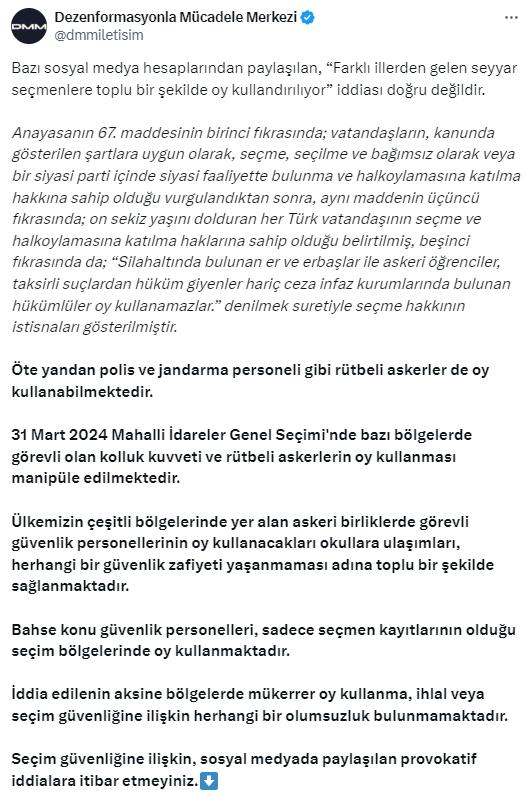 İletişim Başkanlığı: Farklı illerden gelen seyyar seçmenlere toplu bir şekilde oy kullandırılıyor iddiası doğru değil