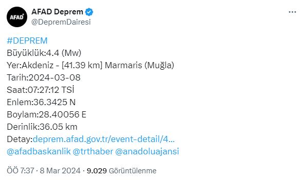 Muğla'da 4.4 büyüklüğünde deprem! Sarsıntı çevre illerde de hissedildi