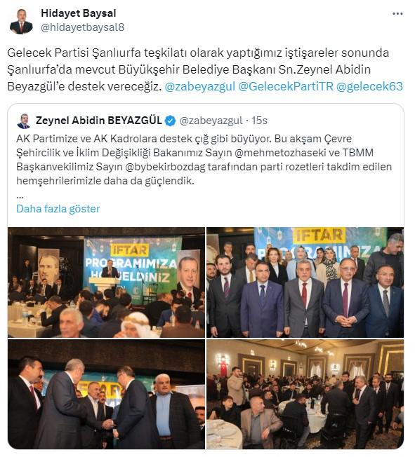 Şanlıurfa'da Gelecek Partisi Belediye Başkan adayı, AK Parti lehine seçim yarışından çekildi