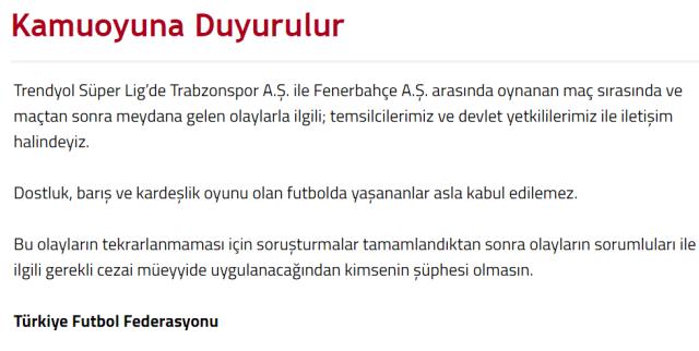 TFF'den olaylı maç sonrası ilk açıklama: Gerekli cezaların uygulanacağından kimsenin şüphesi olmasın