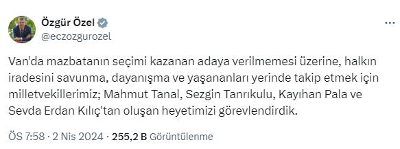 Özgür Özel, Van'a heyet görevlendirdi