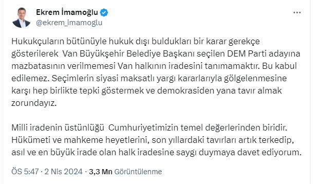 Özgür Özel, Van'a heyet görevlendirdi