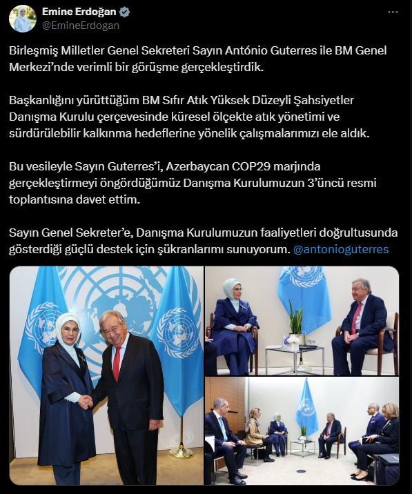 Emine Erdoğan Guterres'le görüştü: Gündem sıfır atık ve iklim krizi oldu