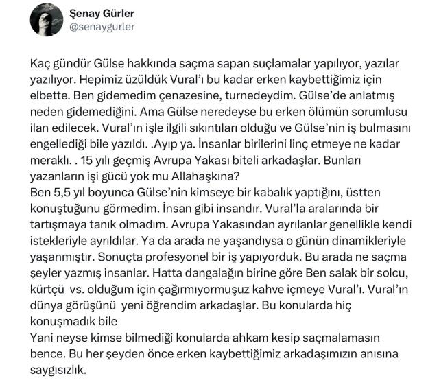 Avrupa Yakası'nın Fatoş'u Şenay Gürler'den linç edilen Gülse Birsel'e destek