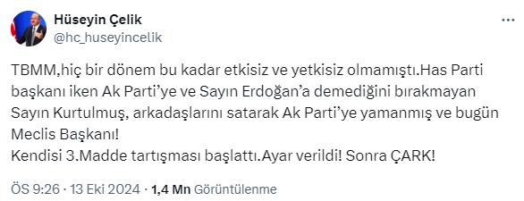 Hüseyin Çelik'ten 3. madde tartışması açan Numan Kurtulmuş için çok sert sözler